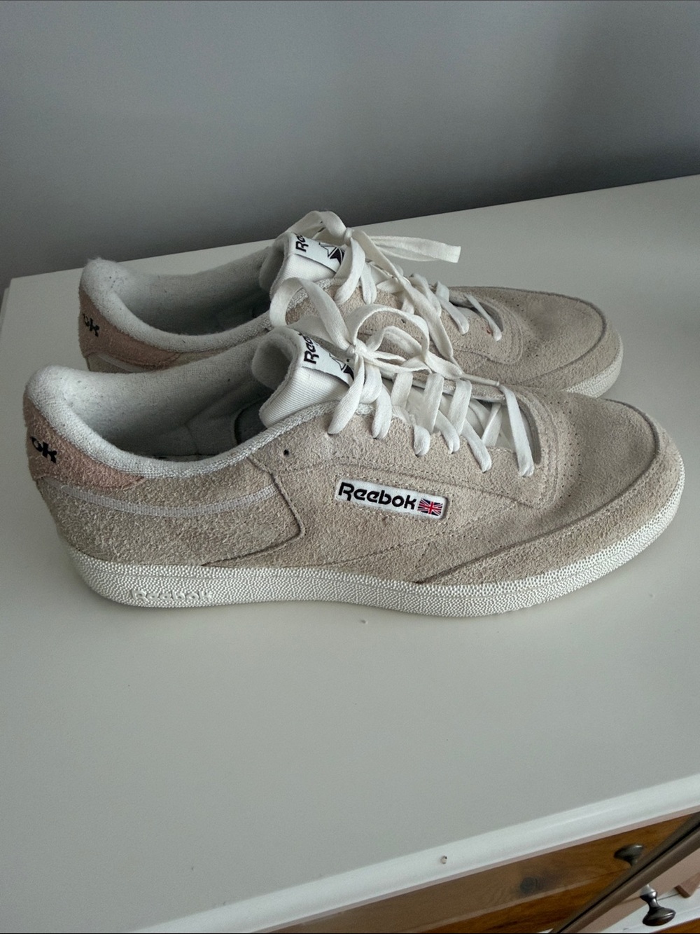 Reebok Low-Top Suede Sneakers in Beige and White